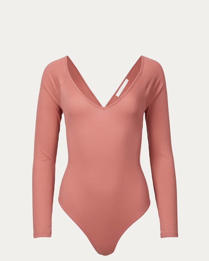 Front of a size L Open-Back Bodysuit in Canyon Clay in Canyon Clay by LUSH. | dia_product_style_image_id:333403